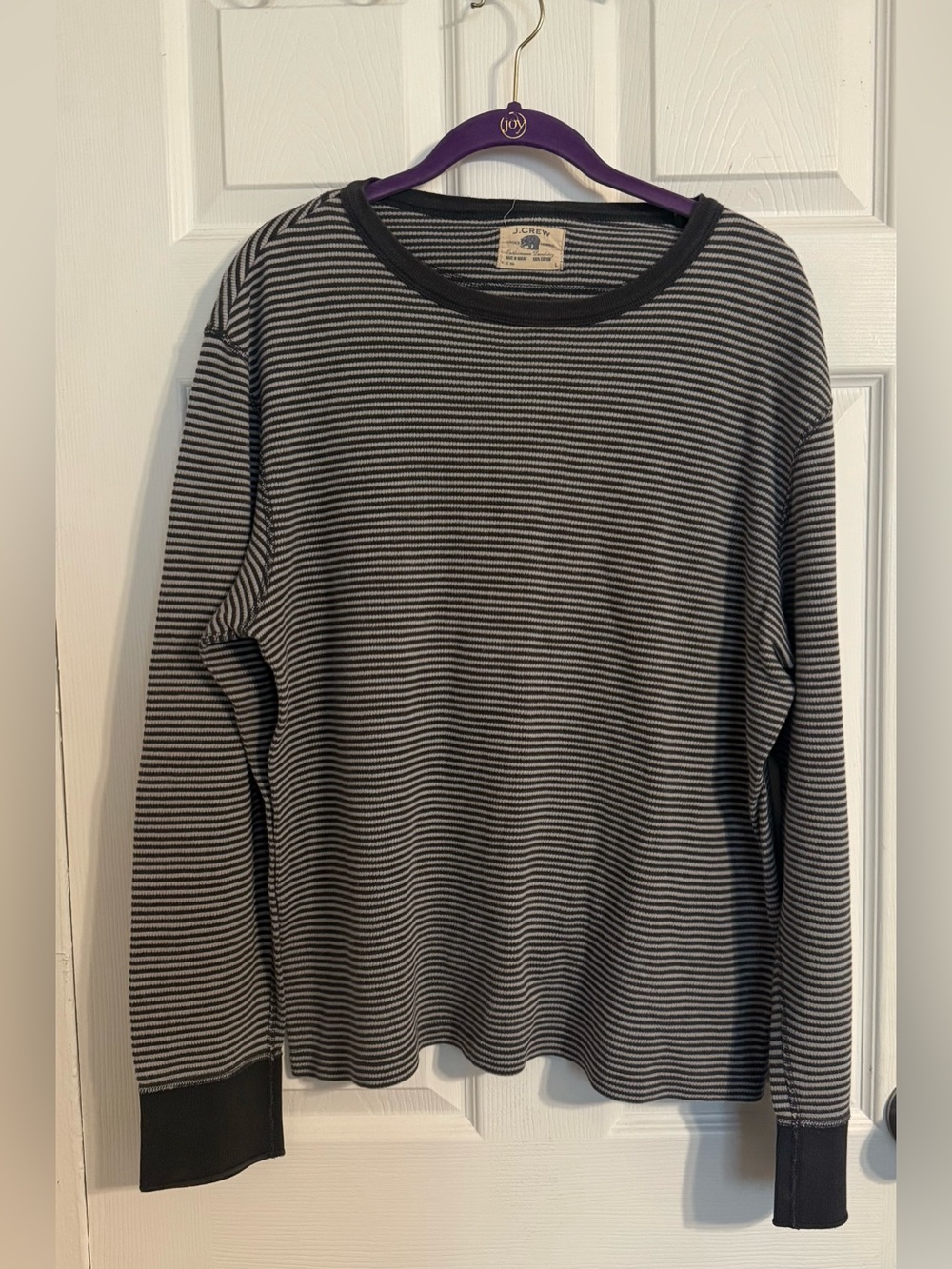 J. Crew Vintage Thermal Striped Top - Black & Gray